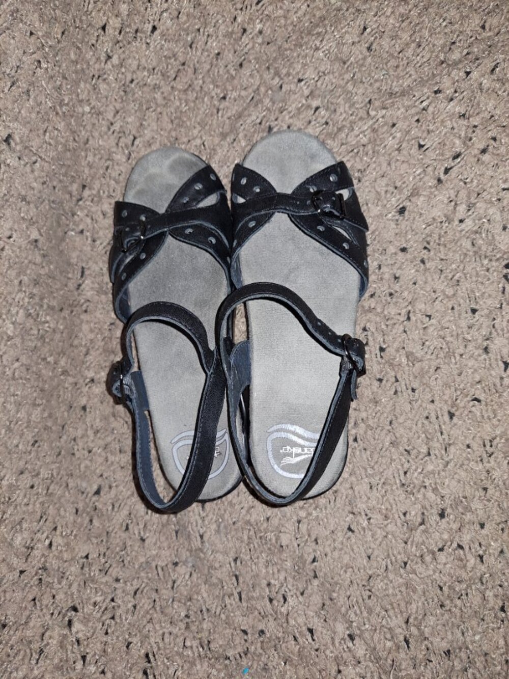 DANSKO-SISSY-Black Leather Slingback Sandal-Strappy/Perforated Wedge-Sz 38-EX - Picture 7 of 8